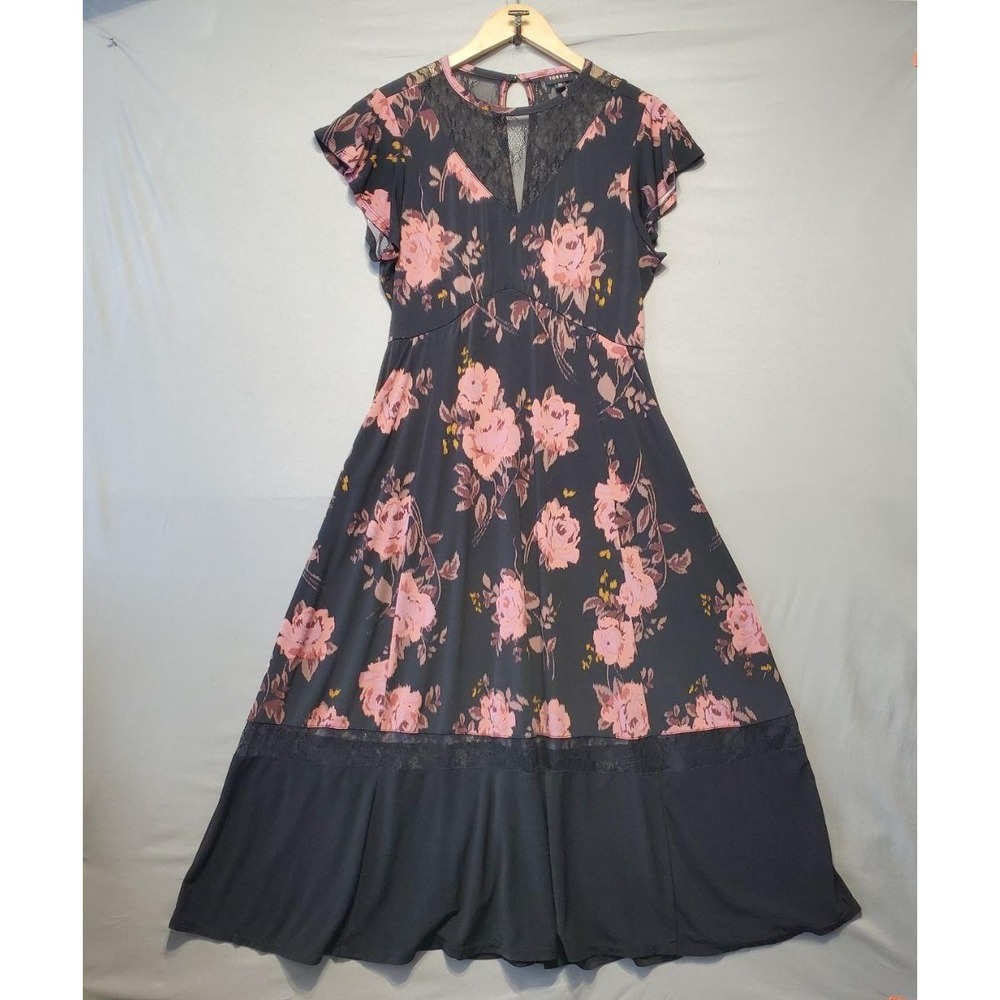 torrid Black Dress with Pink Floral Print Midi